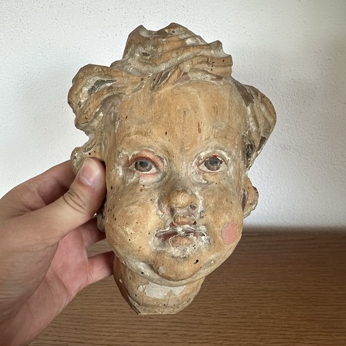 Antike holz figur engel kopf - figur,